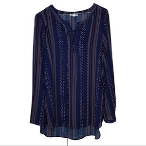 Anthropologie Pleione Semi Sheer Blouse lace up